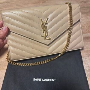 Saint Laurent Gold Logo Beige Clutch